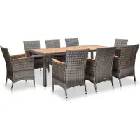 Syfax salon de jardin 9 pièces avec coussins Poly rotin gris