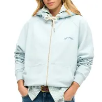 Superdry Femme Sweat à Capuche Zippé à Manches Raglan et Logo Essential Bleu Clair Taille: 42