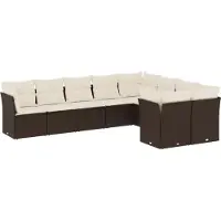 vidaXL Ensemble de salon de jardin 9 pièces avec coussins Marron Poly Rattan