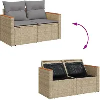 vidaXL Canapé de jardin avec coussins 2 places Beige Poly Rattan