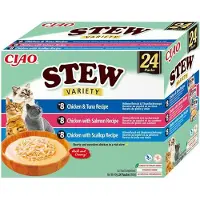 Inaba Cat Ciao Stew Creamy Variety mélange de friandises au poulet, poisson et pétoncles dans une sauce crémeuse 24x40g