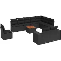 vidaXL Ensemble de salon de jardin 11 pièces avec coussins noir poly rotin