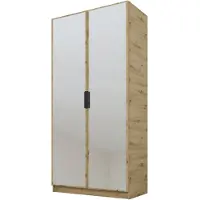 PAWS MÖBEL Armoire Artisan chêne basculante 100x52x200 cm, armoire ouverte à deux portes avec miroirs, avec étagères et cintres