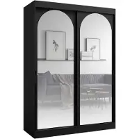 PAWS MÖBEL Noir Armoire coulissante 150x215x65 MONIDO avec miroirs moderne fonctionnelle, armoire de chambre, cabinet