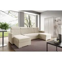 LIKMA Canapé d’angle U Neli 274x162 cm Beige Convertible Couchage 254x125 cm Coffre x2 Rangement Appuie-tête Réglables Canapé Panoramique