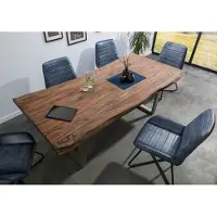 MASSIVMOEBEL24.DE MASSIVMOEBEL24 | Table à manger 240x100 en bois de Sheesham teinté brun mat pieds en U gris FREEFORM 5