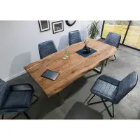 MASSIVMOEBEL24.DE MASSIVMOEBEL24 | Table à manger 220x100 en bois de Sheesham bois naturel pieds en U gris FREEFORM 5