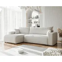 Idohome Canapé d'angle rembourré PIANO XL avec fonction sommeil et coffre de lit Ottomane universelle Canapé-lit Salon Beige C1 Boucle