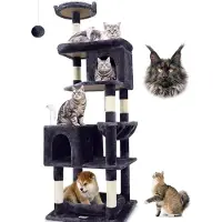 Markenlos Grande tour à chats stable XXL de 183 cm de haut avec niches pour chats et plus - Gris foncé