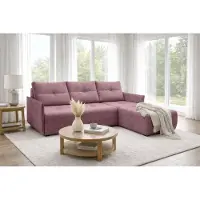 AX Living Canapé d'angle Damascus Rosa avec fonction couchage, coffre de rangement, canapé-lit 212 cm, côté droit