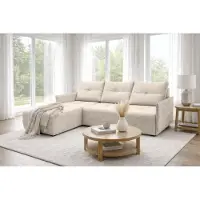 AX Living Canapé d'angle Damascus Beige avec fonction couchage, coffre de rangement, canapé-lit 212 cm, côté gauche