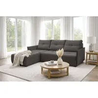 AX Living Canapé d'angle Damascus gris foncé avec fonction couchage, coffre de rangement, canapé-lit 212 cm, côté gauche