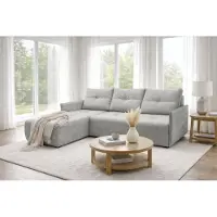 AX Living Canapé d'angle Damascus gris clair avec fonction couchage, coffre de rangement, canapé-lit 212 cm, côté gauche