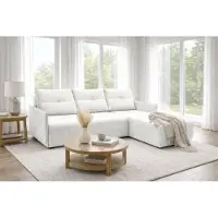 AX Living Canapé d'angle Damascus blanc avec fonction couchage, coffre de rangement, canapé-lit 212 cm, côté droit