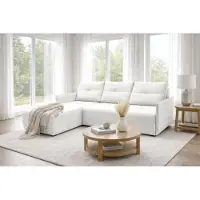 AX Living Canapé d'angle Damascus blanc avec fonction couchage, coffre de rangement, canapé-lit 212 cm, côté gauche