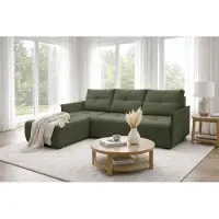 AX Living Canapé d'angle Damascus vert avec fonction couchage, coffre de rangement, canapé-lit 212 cm, côté gauche