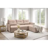 AX Living Canapé d'angle Damascus creme avec fonction couchage, coffre de rangement, canapé-lit 212 cm, côté droit
