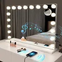 ZMH miroir maquillage éclairé 60X80CM Bluetooth LED grand miroir coiffeuse lumière musique miroir vanité 3 modes miroir de table tactile réglable