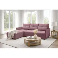 AX Living Canapé d'angle Damascus Rose avec fonction couchage, coffre de rangement, canapé-lit 212 cm, côté gauche