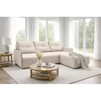 AX Living Canapé d'angle Damascus Beige avec fonction couchage, coffre de rangement, canapé-lit 212 cm, côté droit