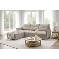 AX Living Canapé d'angle Damascus marron clair avec fonction couchage, coffre de rangement, canapé-lit 212 cm, côté gauche