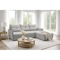 AX Living Canapé d'angle Damascus gris clair avec fonction couchage, coffre de rangement, canapé-lit 212 cm, côté droit