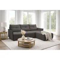 AX Living Canapé d'angle Damascus gris foncé avec fonction couchage, coffre de rangement, canapé-lit 212 cm, côté droit