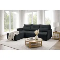 AX Living Canapé d'angle Damascus noir avec fonction couchage, coffre de rangement, canapé-lit 212 cm, côté gauche