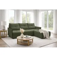 AX Living Canapé d'angle Damascus vert avec fonction couchage, coffre de rangement, canapé-lit 212 cm, côté droit
