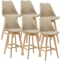 In And OutdoorMatch Tabouret de bar Fermin - Lot de 6 - Similicuir et hêtre - 105x48x58 cm - Beige - Design moderne