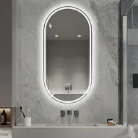Great han Miroir de salle de bain LED ovale 60 x 120 cm, sans cadre, miroir mural Smart Mirror, anti-buée, écran tactile, intensité réglable, argenté