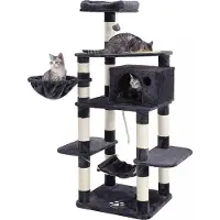 In And OutdoorMatch Arbre à chat de luxe Felicia - Pour chats - 164 cm - Noir - Lit-hamac doux pour chats - Jouets pour chats - Convient aux petits chatons