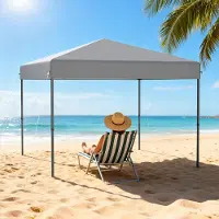 YRHome Tente pop-up 3 x 3 m, montage rapide à un bouton, imperméable et protection UV, sans parois latérales, sac de transport inclus – Argent