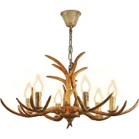 GreatDEshop2021 lampe à suspension à 6 têtes en bois de cerf, Lustre créatif rétro, Lampe à suspension en bois de cerf avec 6 abat-jour