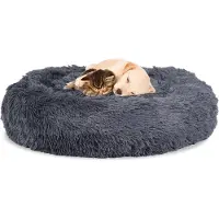 Jayseuw Lit pour chien Peluche Dormir Coussin pour chien Lit pour chat Lavable antidérapant confortable Rond 80cm Gris foncé