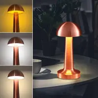Eaxus Lampe de table LED sans fil Mushroom, métal cuivré haut de gamme,tactile, 3 couleurs d'éclairage réglables, batterie rechargeable avec câble de recharge USB-C inclus