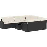 vidaXL Ensemble de salon de jardin 11 pièces avec coussins noir poly rotin