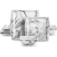 OEM Malacasa - 24 pièces - Service de table - Marbre - Porcelaine - pour 8 personnes - avec couverts et plats de service