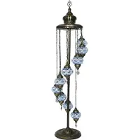 Halay Lampadaire mosaïque orientale avec 9 boules bleu clair, 184 cm, douille E14, fabriqué à la main en cuivre
