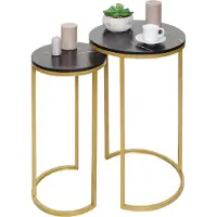 Mendler Lot De 2 Tables D'appoint Hwc-K46, Table Basse Aspect Marbré Mvg-Certifié Mdf Noir-Or