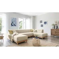 Miuform Dazzling Daisy - Canapé d'angle avec fonction lit et coffre de lit U-FORM DROITE - 330x190cm - Beige - Canapé-lit Canapé