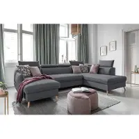 Miuform Sweet Harmony - Canapé d'angle avec fonction lit et coffre de lit U-FORM DROITE - 321x208cm - Gris froid - Canapé-lit Canapé