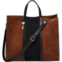 Fossil Cuir sac shopper sac à épaule Carmen Tote Brown / Black brun noir