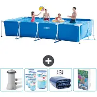 OEM Structure de piscine rectangulaire - 450 x 220 x 84 cm - Bleu - Livrée avec une pompe de piscine, un filtre, un pare-soleil et un manuel d'utilisation