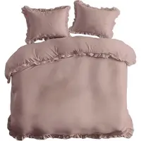 Detexpol Linge de lit en coton 160x200 rose uni avec volants Pure 23