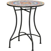 SUCCESS COURIER Table mosaïque ronde Ø 60 cm, table de bistrot, table de jardin, table de balcon, céramique, métal, bleu-rouge-blanc