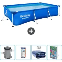 OEM Piscine rectangulaire en acier - 300 x 201 x 66 cm - Bleue - Avec pompe, filtre et protection solaire - Guide de la piscine