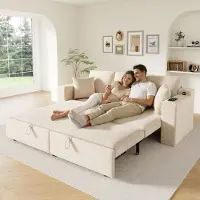 Merax Canapé-lit 3-en-1 , canapé multifonctionnel avec fonction couchage, ports de recharge USB, espace de rangement, canapé-lit pour le salon et la chambre à coucher, beige