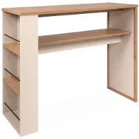 CALICOSY - Table de bar 4 niches effet chêne et cachemire L110 cm - NOLAN