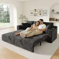 Merax Canapé-lit 3-en-1 , canapé multifonctionnel avec fonction couchage, ports de recharge USB, espace de rangement, canapé-lit pour le salon et la chambre à coucher, gris
